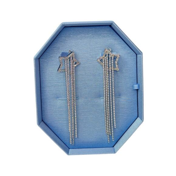 Swarovski Stella clip earrings Shooting star, White, Rhodium plated